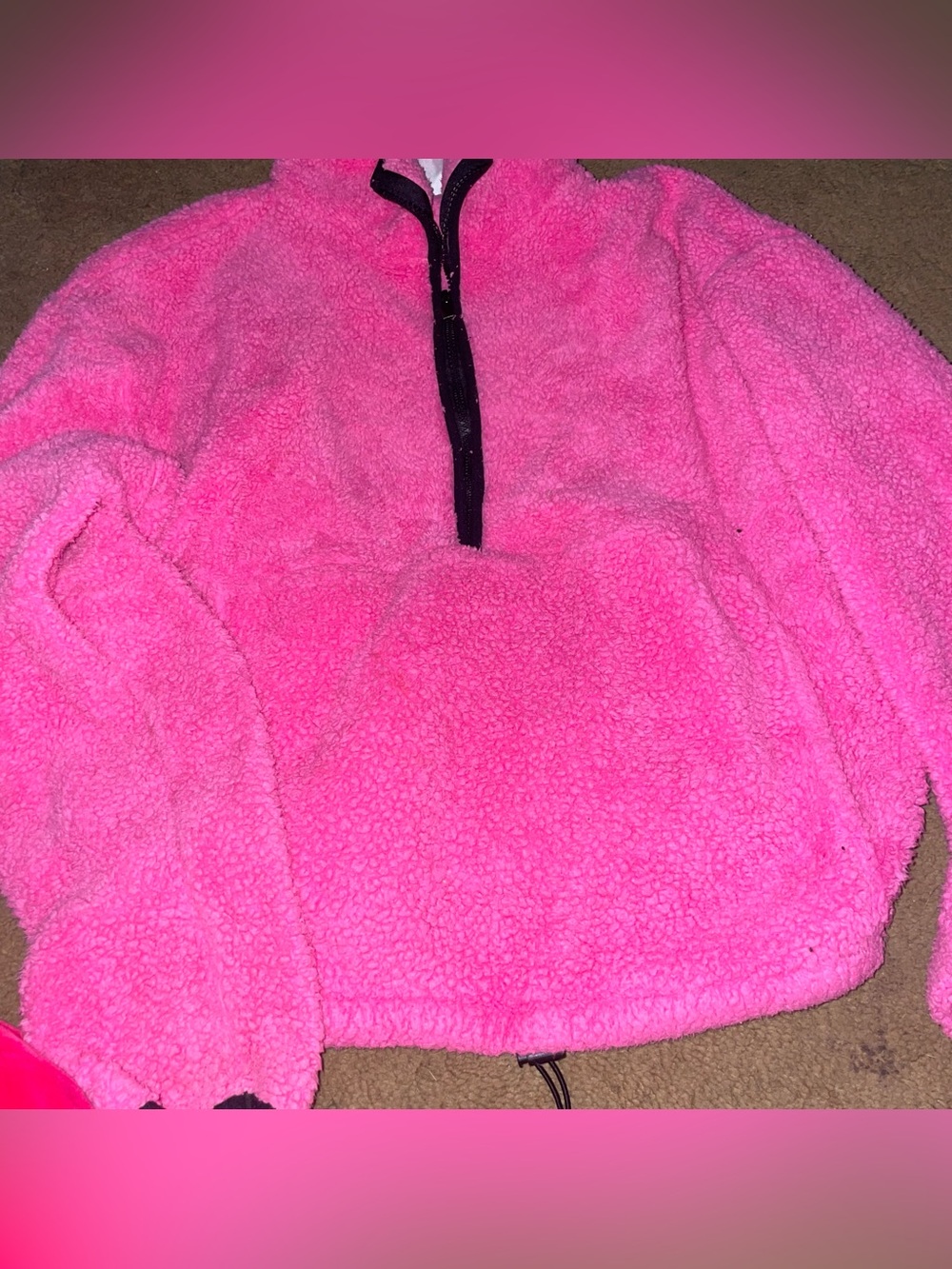 PINK Victoria's Secret Hot Pink Sherpa Half-Zip Pullover